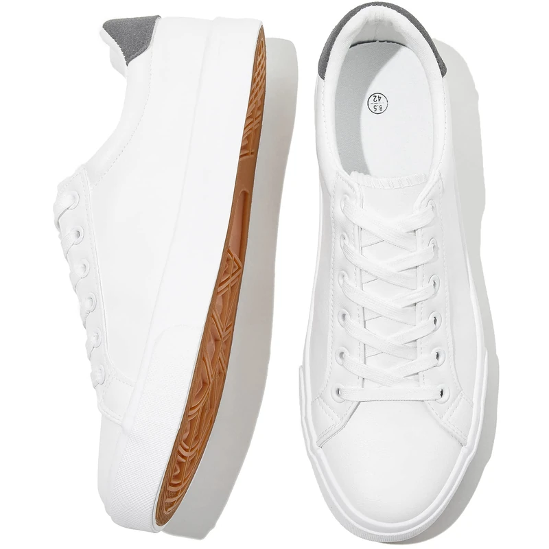 FRACORA Mens White Tennis Shoes Low Top Fashion Sneakers PU Leather Casual Shoe for Men, White, 9 UK - Image 1