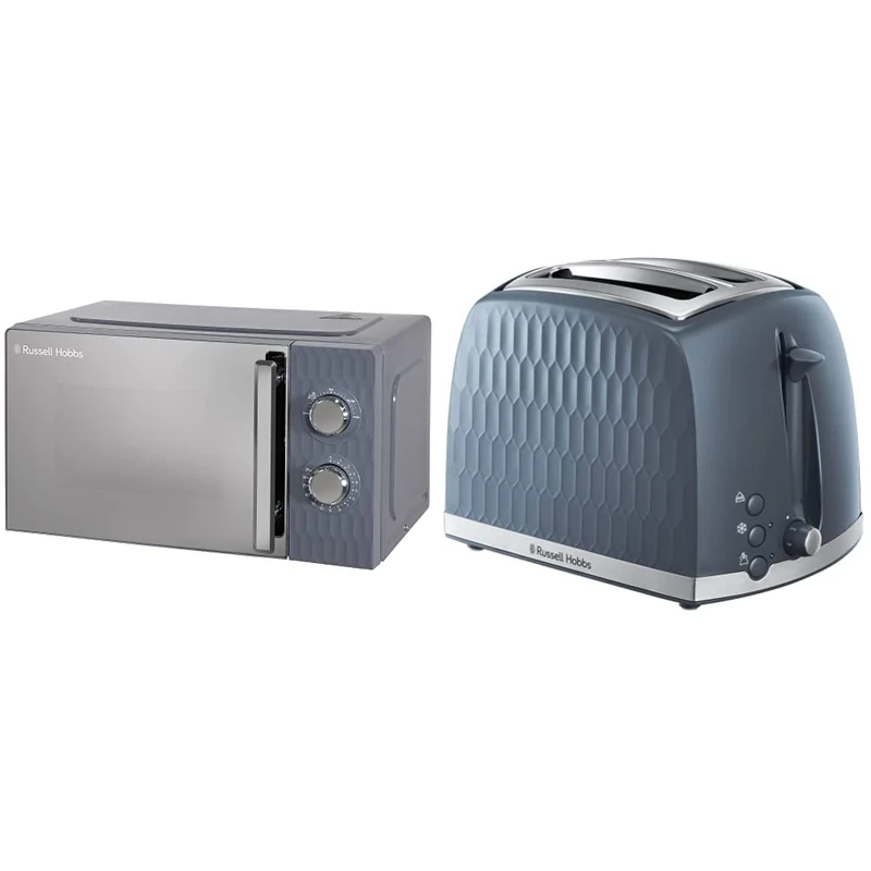 Russell Hobbs Honeycomb RHMM715G 17 Litre 700W Grey Solo Manual Microwave with 5 Power Levels, Integrated Timer and Defrost Function & 26063 2 Slice Toaster, Grey