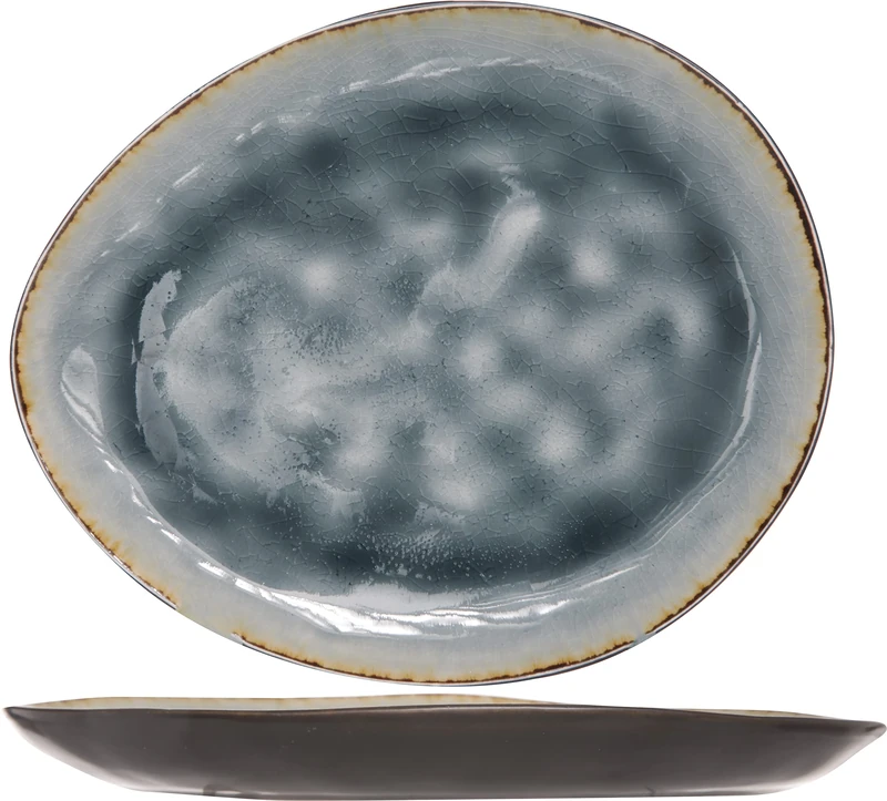 Cosy & Trendy Laguna Oval Flat Plate 19.5 x 16 cm Set of 6 Blue/Grey