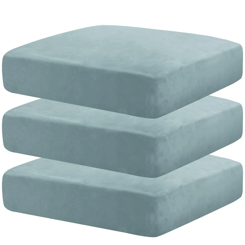MAXIJIN Velvet Stretch Seat Cushion Covers Couch Cushion Cover for Individual Cushions Sofa Seat Cushion Slipcovers with Elastic Bottom (3 Piece XL Sofa Cushion Covers, Dusty Blue)