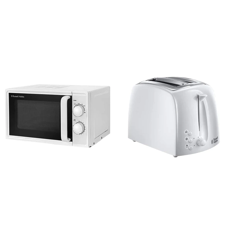 Russell Hobbs Textures 17 Litre White Manual Microwave, RHM1725 & 21640 Textures 2-Slice Toaster, White