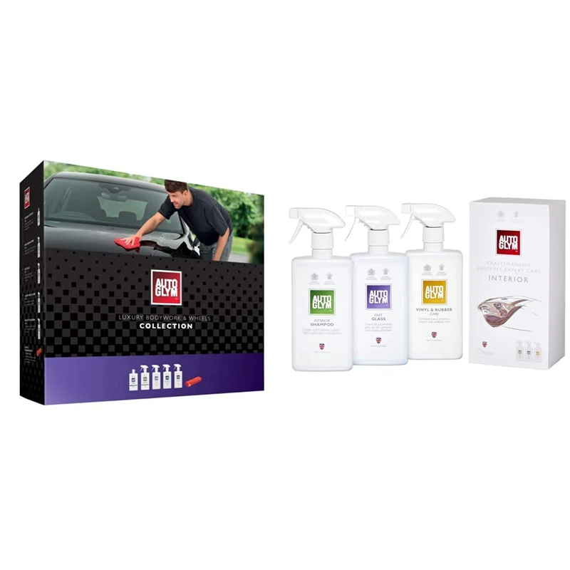 Autoglym Luxury Bodywork And Wheels Collection, 6pc Car Cleaning Kit, Car Cleaning Gift Set & VP3PI Interior Collection