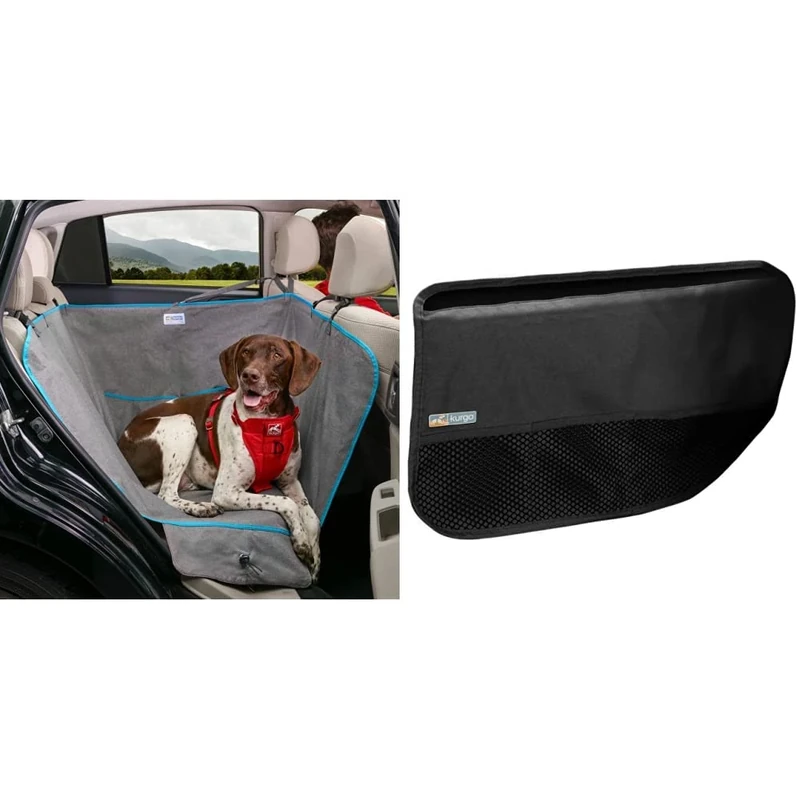 Kurgo Half Hammock, Dog Car Seat Protector, Waterproof & Stain-Resistant, Secure Fit, Charcoal Grey & Car Door Guard, Easy Installation, 2-Pack