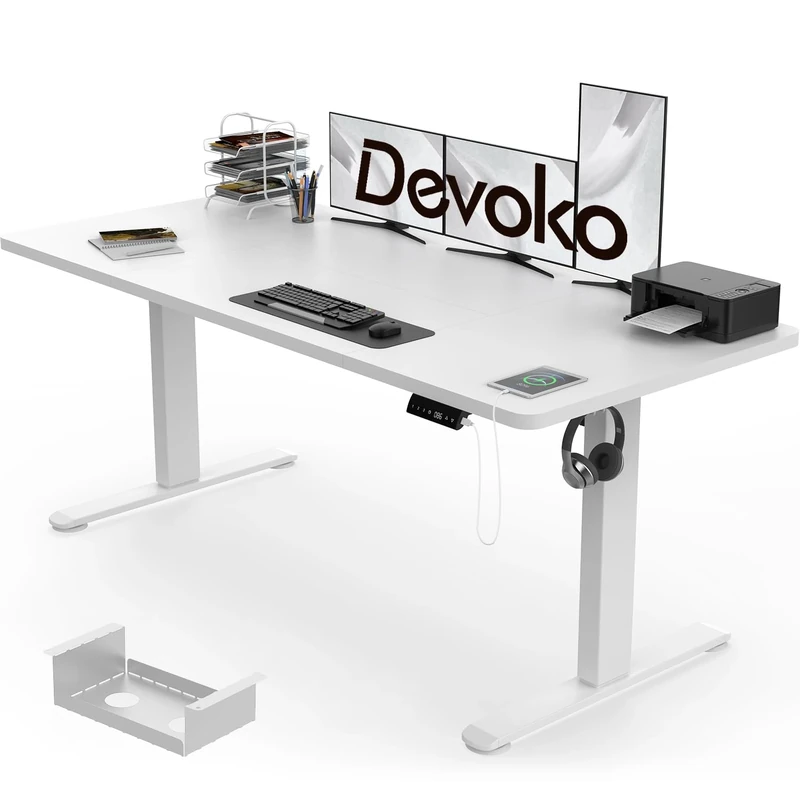 Devoko Electric Standing Desk 160x80cm White - 18mm Thick Top