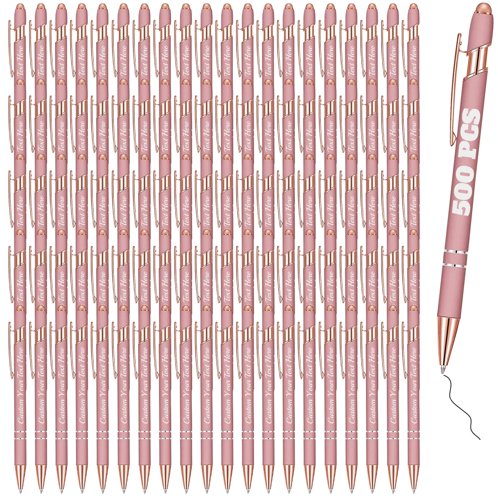 Personalised Pens Bulk 500 with Name Custom Engraving Ballpoint Pens with Stylus Tip Customised Smooth Writing Pens Personalised Gifts for Anniversary Birthday or Graduation(Gold Rose,Black Ink)