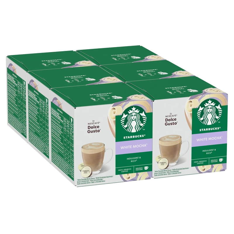 STARBUCKS White Mocha by NESCAFÉ Dolce Gusto, 72 Mocha Flavour with Espresso Roast Coffee Pods (6 packs), White Chocolate Notes