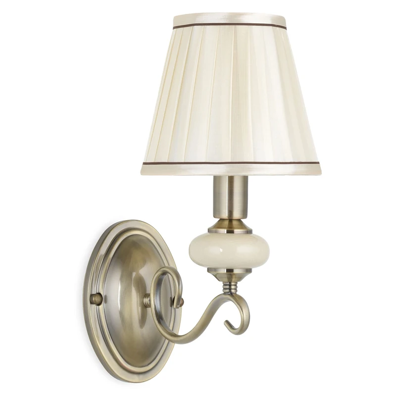 EUROSTIL LIGHT ONEB1141W Wall Light 1x40W E14 Base Metal in Antique Bronze Cream Fabric Shade Ceramic Ornament