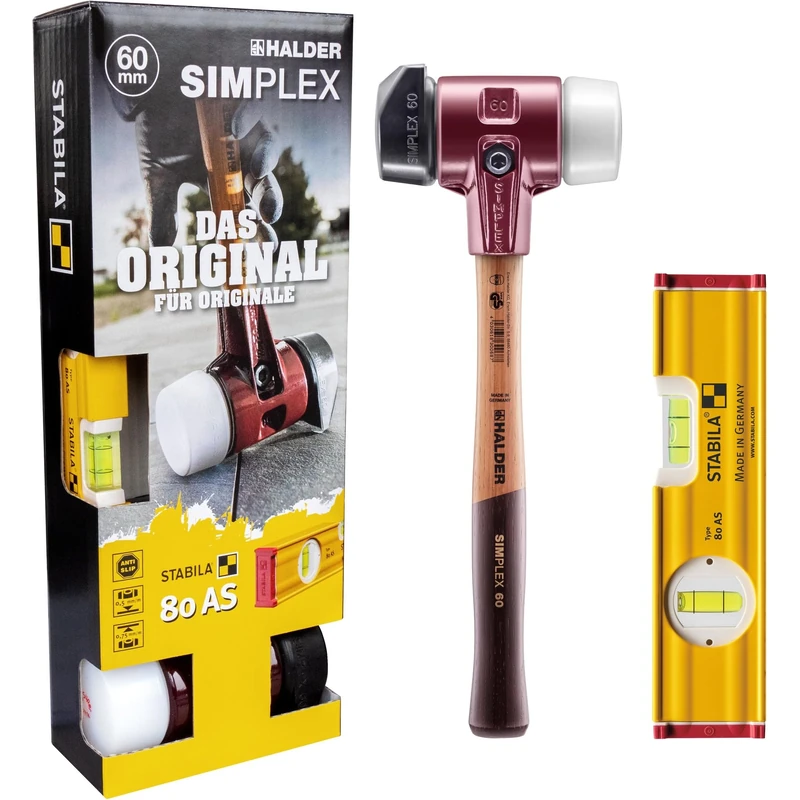 HALDER - Plusbox Galabau Simplex Soft Hammer D60, Rubber Composition with Base/Superplastic Plus Stabila Spirit Level | 3027s024 - Image 1