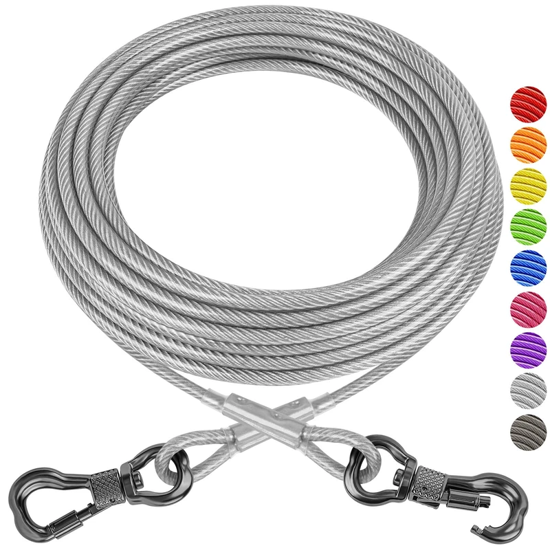 XiaZ Dog Tie Out Cable, Heavy Duty Dog Chains for Outside with Lockable Hook, Pet Runner Cable Leads for Yard, Dogs Line Tether for Small Medium Large Dogs Up to 250 LBS (200FT, Silver)