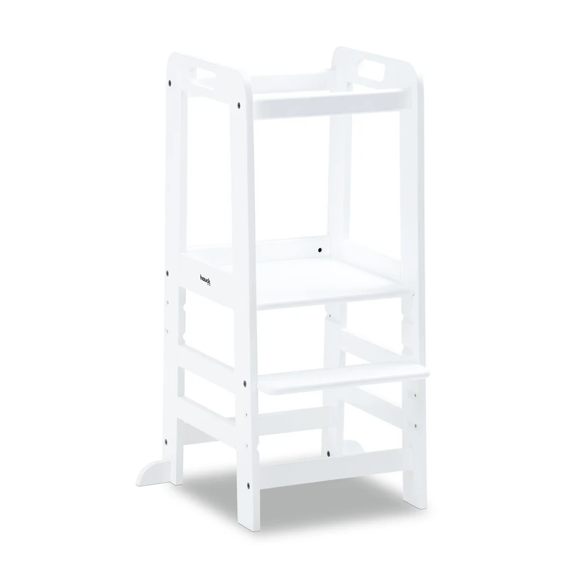 hauck Learn N Explore, White - Montessori Learning Tower for Children 1+ Years up to 40 kg, FSC® Certified Beechwood Adjustable Nursery Standing Tower for Kitchen Counter Sink Bathroom