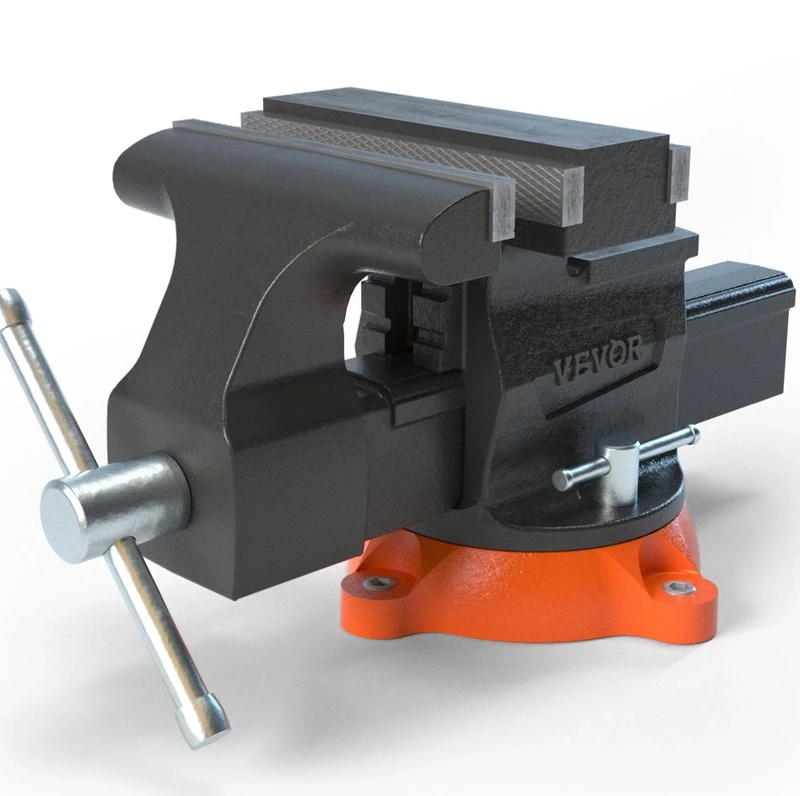 VEVOR Bench Vise, 6.5" Jaw Width 6.5" Forward &9.3" Reverse Opening, 360-Degree Swivel Locking Base Multipurpose Workbench with Anvil, Heavy Duty Ductile Iron with Bolts & Nuts, for Drilling, Pipe Cut