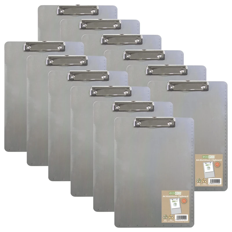 A4 Aluminum Clipboard with Low Profile Metal Clip and Measurements, Pack of 12, eco124x12
