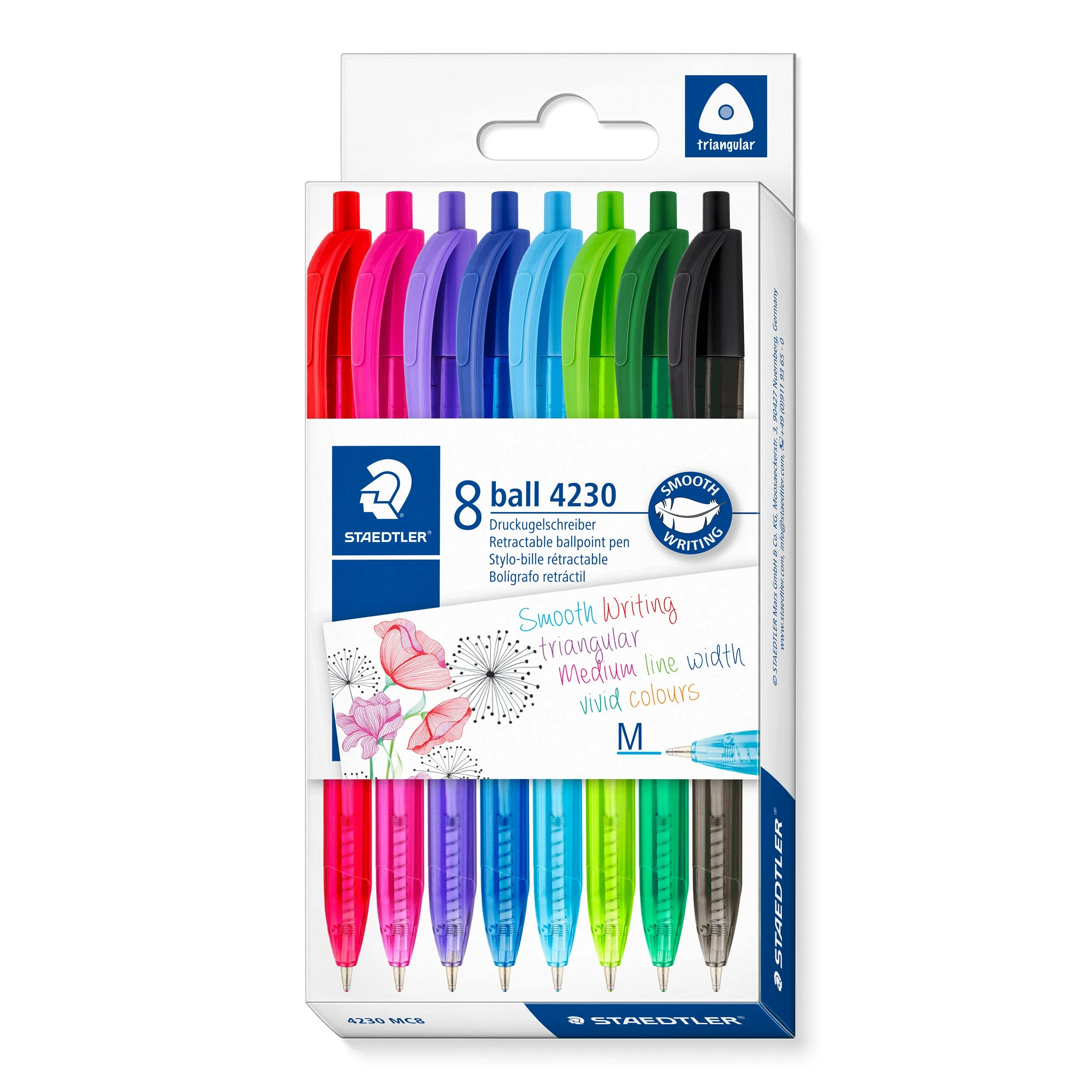 STAEDTLER 4230 MC8 Retractable Rainbow Ballpoint Pen - Assorted Colours (Pack of 8)