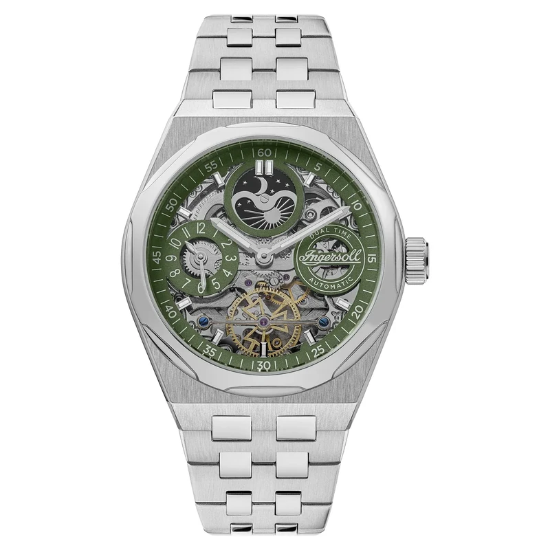 Ingersoll 1892 The Broadway Mens 43mm Automatic Watch with Green Dial and Silver Stainless Steel Bracelet I12905