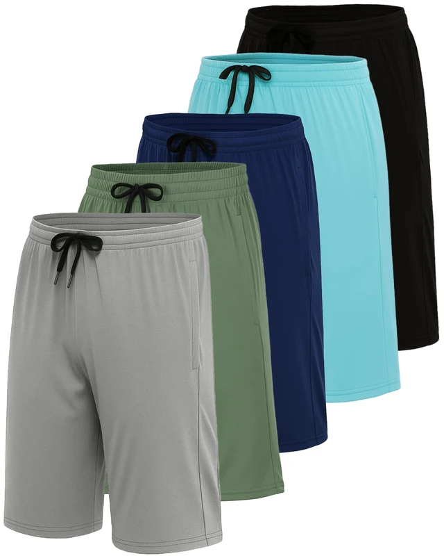 Real Essentials 5 Pack:Men's Dry-Fit Sweat Resistant Active Athletic Performance Shorts, Set Q, X-Large