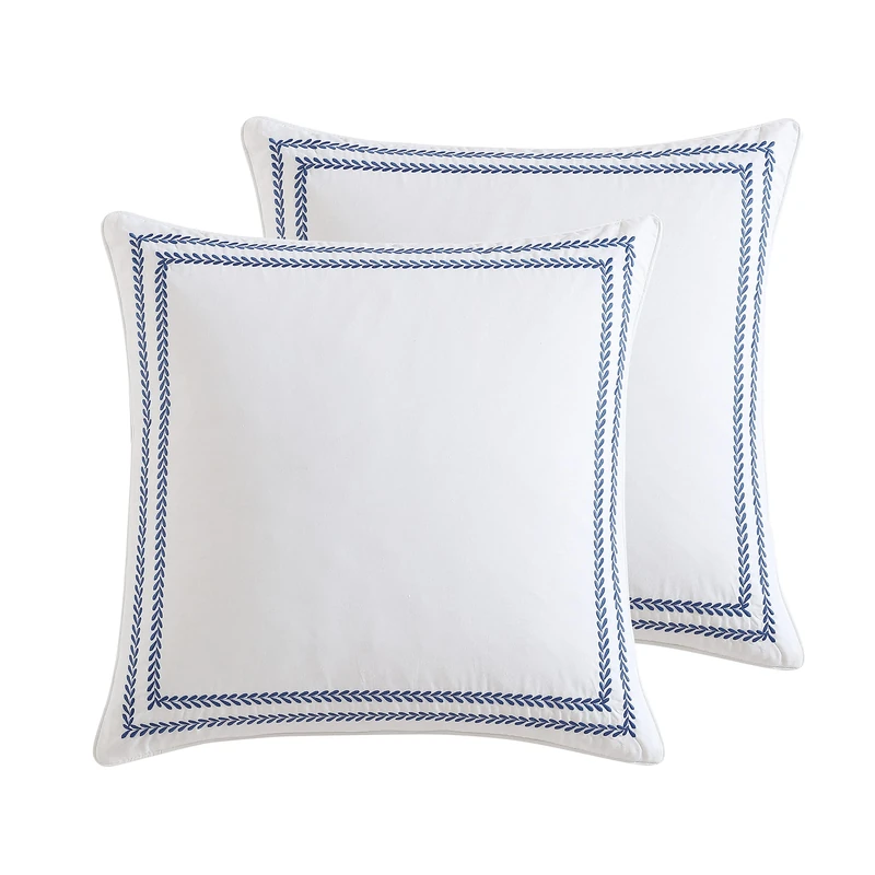 Laura Ashley Cotton 2 Piece Pillow Sham Set, Farmhouse Home D cor, Euro, Stitched Vine Blue