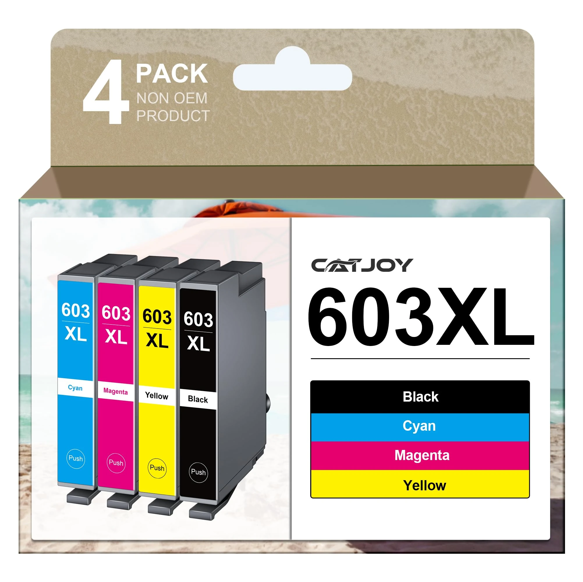 CATJOY 603XL Ink Cartridges Multipack Replacement for Epson 603 XL for Expression Home XP-3100 XP-4100 XP-2100 XP-2105 XP-3105 Workforce WF-2810 WF-2830 WF-2835 (Black Cyan Magenta Yellow，4-Pack)