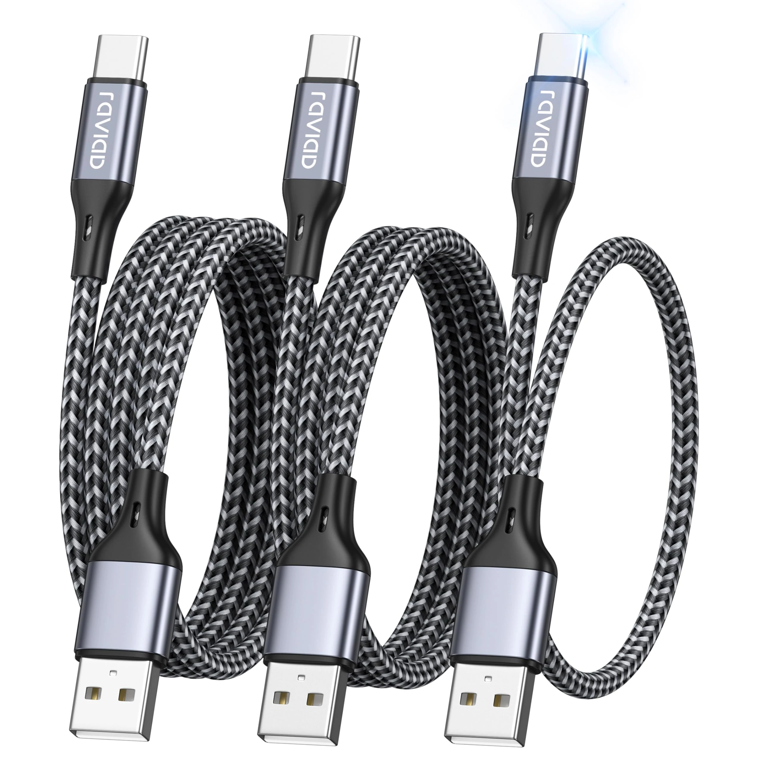 RAVIAD USB C Charger Cable [3Pack 0.3M 1M 2M], USB to USB C Cable Fast Charging Cable Nylon Braided Type C Charger Cable for iPhone 16, 15 Plus Pro Max, Samsung Galaxy S24 S23 S22, Pad Pro, Macbook