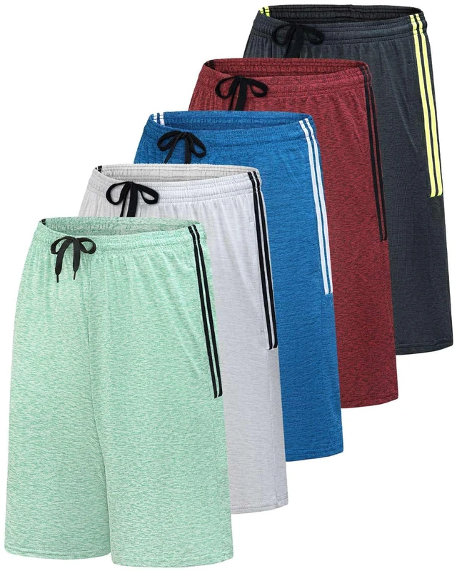 5 Pack:Men's Dry-Fit Sweat Resistant Active Athletic Performance Shorts, Set P, XX-Large