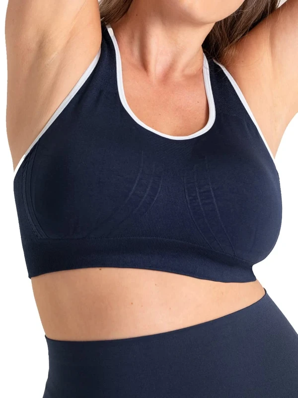SHAPERMINT Sports Bras for Women - Workout Bras for Women, Plus Size Sports Bra, High Support, Navy With White Trim, XL