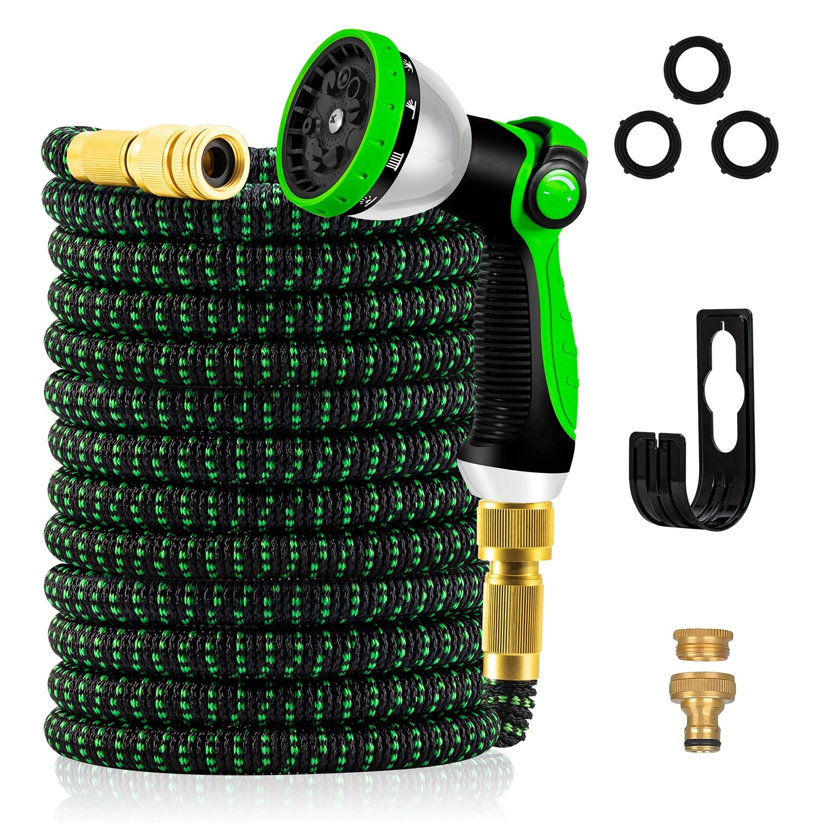 150FT Garden Hose, Expandable Water Hose with 10-Pattern Spray Nozzle, 3-Layer Latex No-Kink Flexible Water Hose Pipe, 3/4"&1/2" Meatl Connectors, Hose for Gardening, Washing & Cleaning