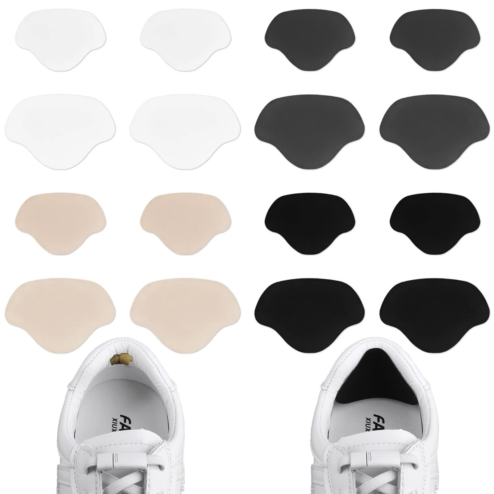 flintronic 8 Pairs Microfiber Heel Repair Patch Self Adhesive Patch, Shoe Hole Prevention for Most Types of Shoes and Seats, Large Size + Small (Black White Dark Grey Beige), 33 grams