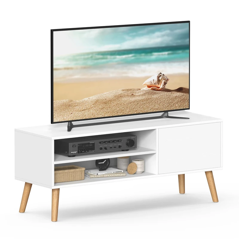 VASAGLE TV Unit, 120 cm Wide TV Stand Cabinet, for TVs up to 55 Inches, Entertainment Center, Modern TV Console for Living Room, Bedroom, Lounge, White LTV120T46