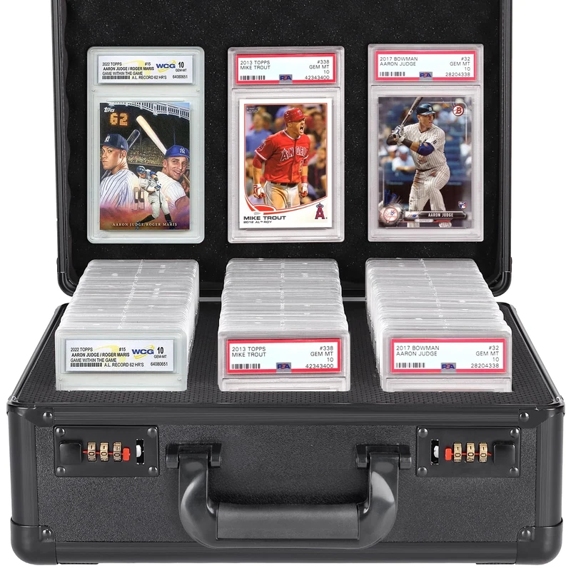 CosCosX 2023 NEW Graded Card Storage Box with Coded Lock,GMA Baseball Football Sports Cards Waterproof Display Trading Card Case,Easy to Carry(3 Slots No Card)