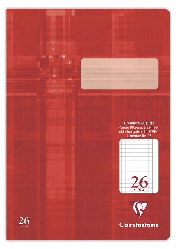 Clairefontaine 331626C - Pack of 25 Notebooks, Ideal for School, DIN A4 21x29.7 cm, Ruled 26 Small Squares 5x5mm with Margin, 64 Pages, 90g, Red, 1 Pack