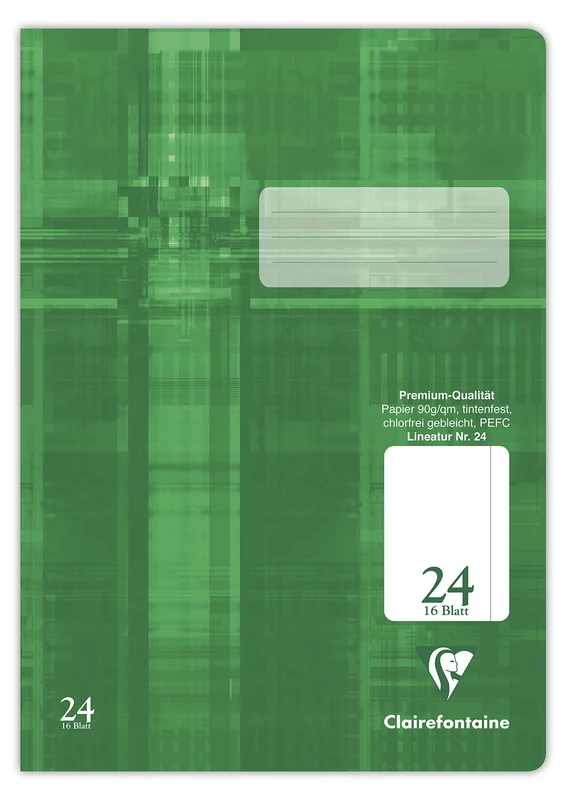 Clairefontaine 331624C - One Pack of 25 Notebooks, Ideal for School, DIN - Size: A4 21x29.7 cm, Ruled 24 Plain with Margin, 64 Pages, 90g, Green, 1 Pack