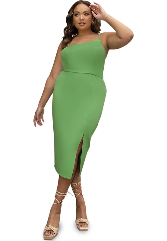 Chi London Womens Plus Size Asymmetric Bodycon in Green Special Occasion Dress, Green, 20 Plus UK