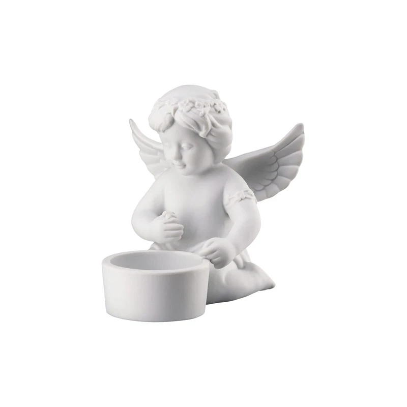 Rosenthal Angel with Flower Wreath Table Light White Matt Porcelain Angel Diameter 8.8 cm Height 10.2 cm Porcelain