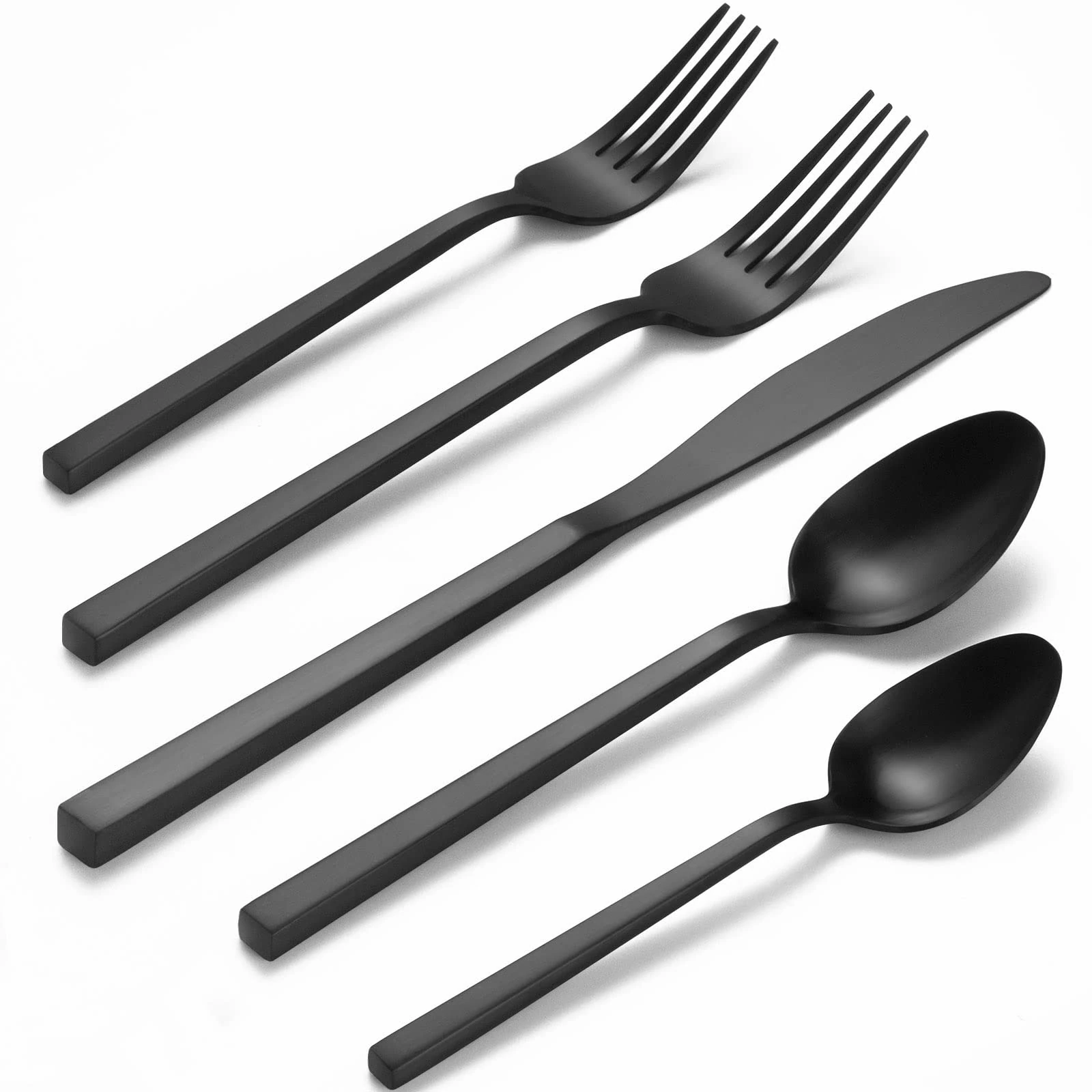 Alata - Cube Black 20-Piece Forged Cutlery Set Stainless Steel Cutlery Set, Service for 4, Matte Satin Finish