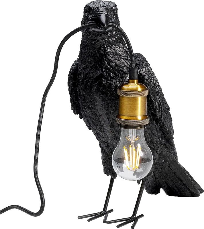 Kare Design Table Lamp Animal Crow, Mat Black, Bedside Lamp, Elegant Lighting, Room Decor, Bedroom, Living Room, Bulb not Included, 34 x 14 x 31 cm (H/W/D)