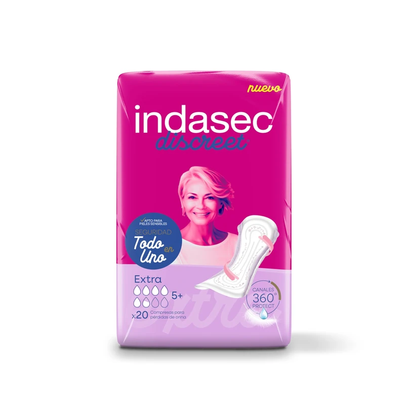 Indasec, Discreet Extra Pads, Pack of 6 Bags, 120 Count