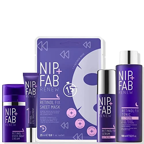 Nip + Fab Regenerate Regime Bundle | Five Retinol Products | Replenish and Rejuvenate Face Skin at Night | Retinol Eye & Night Cream, Mask, Serum, Tonic