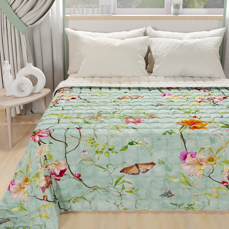 PETTI Artigiani Italiani - Summer Single Bedspread 170 x 260 cm 100 g/m² Double Face, Spring Quilt for Single Bed, Light Quilt, Spring Aquamarine, 100% Made in Italy