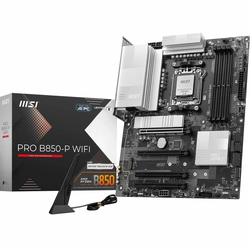 MSI PRO B850-P WIFI Motherboard, ATX - Supports AMD Ryzen 9000/8000 / 7000 Processors, AM5 - DDR5 Memory Boost (8200+ MT/s OC), PCIe 5.0 x16 & 4.0 x16, M.2 Gen5, Wi-Fi 7, 5G LAN