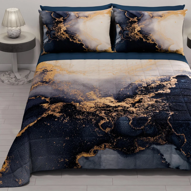 PETTI Artigiani Italiani - Summer Single Bedspread 170 x 260 cm 100 g/m² Double Face, Spring Single Bed Quilt, Lightweight Quilt, Marble Blus, 100% Made in Italy