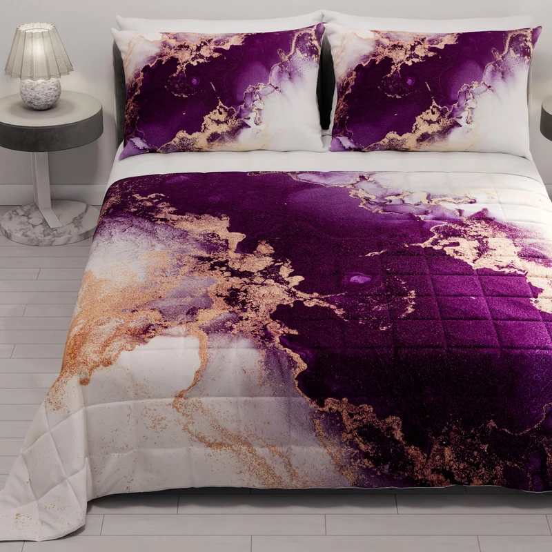 PETTI Artigiani Italiani - Summer Double Bedspread 260 x 270 cm 100 g/m² Double Sided Spring Quilt Lightweight Marble Purple 100% Made in Italy