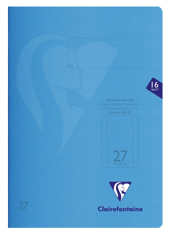 Clairefontaine 323227C - Pack of 25 Schoolbook Notebooks, Ideal for School, DIN A4, 32 Pages, 90g, Line Style 27 Ruled with Margin, PP Cover, Blue, 1 Pack