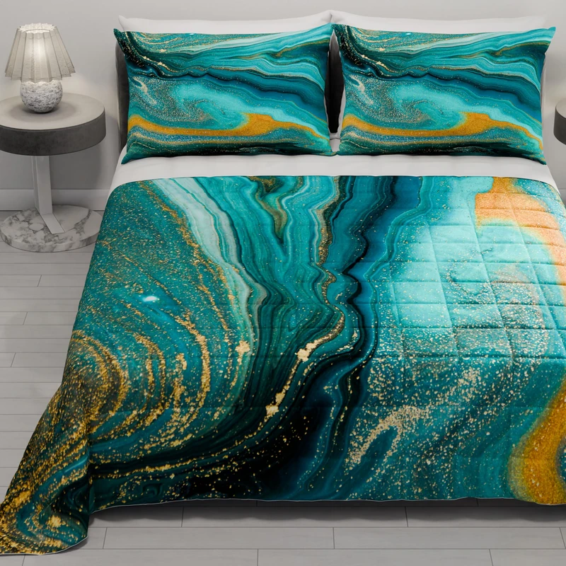 PETTI Artigiani Italiani - Summer Single Bedspread 170 x 260 cm 100 g/m² Double Face, Spring Single Bed Quilt, Lightweight Quilt, Green Marble, 100% Made in Italy