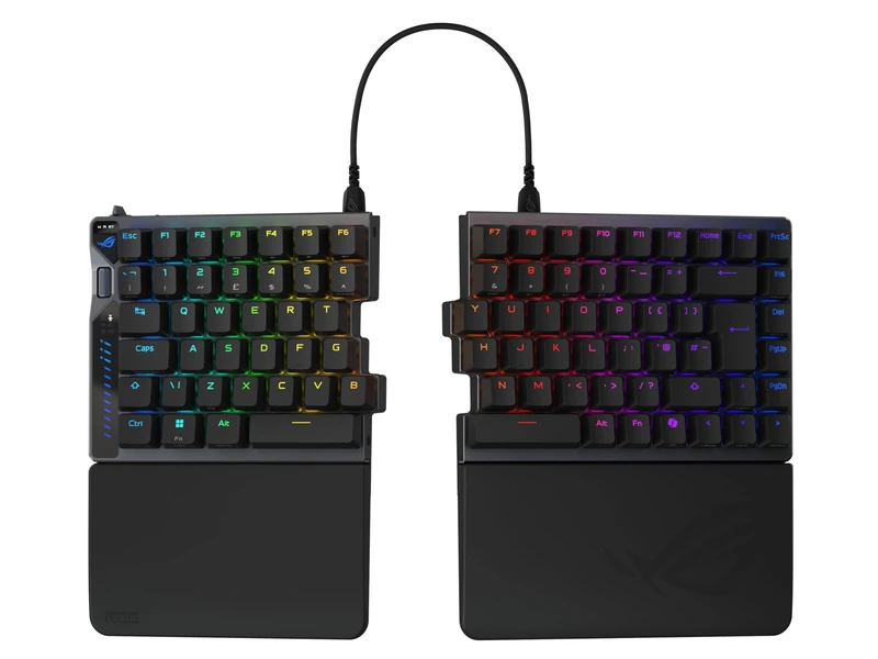 ASUS ROG Falcata 75% Split Gaming Keyboard with ergo tilt angle, HFX V2 Magnetic Switches, Rapid Trigger, Hall Sensor, Tri-Mode, 8K Polling Rate, 4-Layer Dampening, Wrist Rests, PBT Keycaps