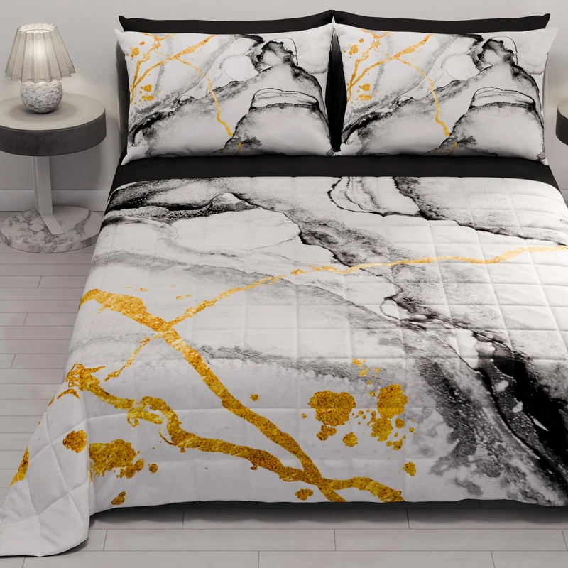 PETTI Artigiani Italiani - Summer Bedspread 220 x 260 cm 100 g/m² Double Face, Spring Quilt, Lightweight Quilt, Marble Grigioc, 100% Made in Italy