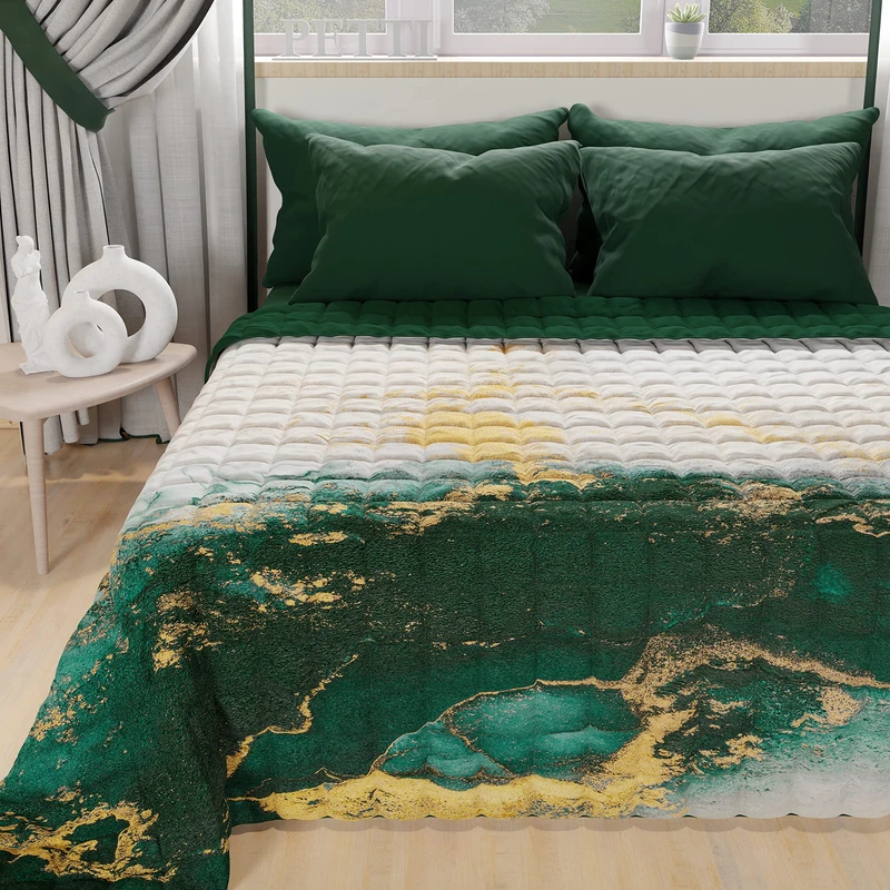 PETTI Artigiani Italiani - Summer Double Bedspread 260 x 270 cm 100 g/m² Double Sided Spring Quilt Lightweight Emerald Marble 100% Made in Italy - Image 1