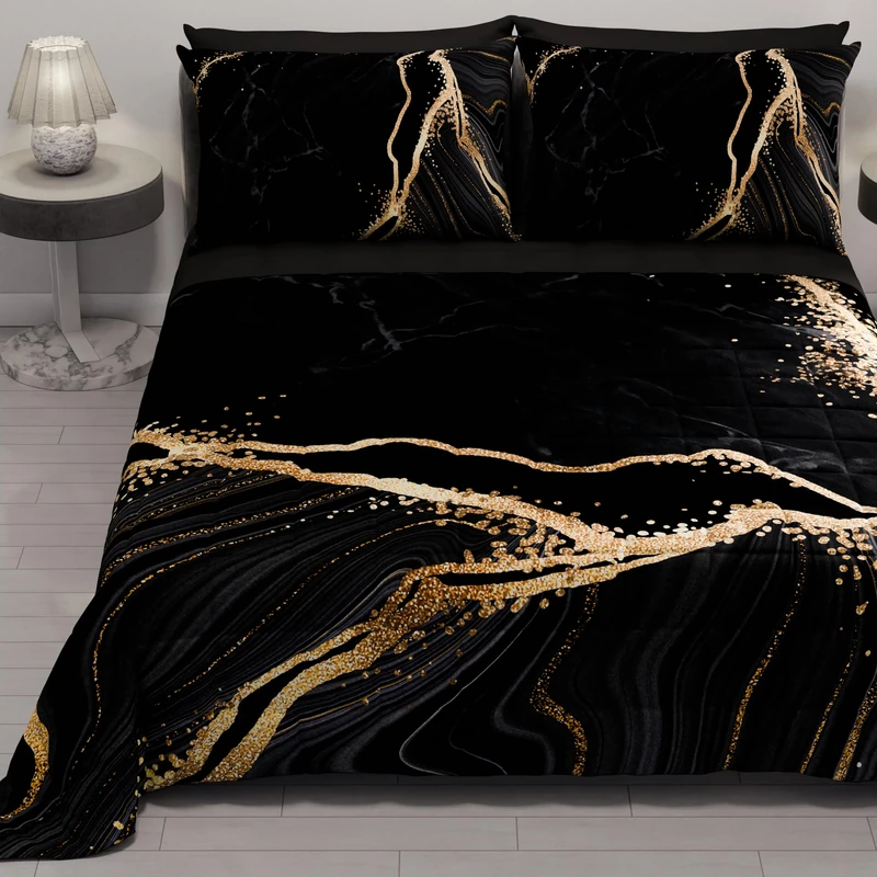 PETTI Artigiani Italiani - Summer Double Bedspread 260 x 270 cm 100 g/m² Double Face, Spring Quilt, Lightweight Quilt, Black Marble, 100% Made in Italy