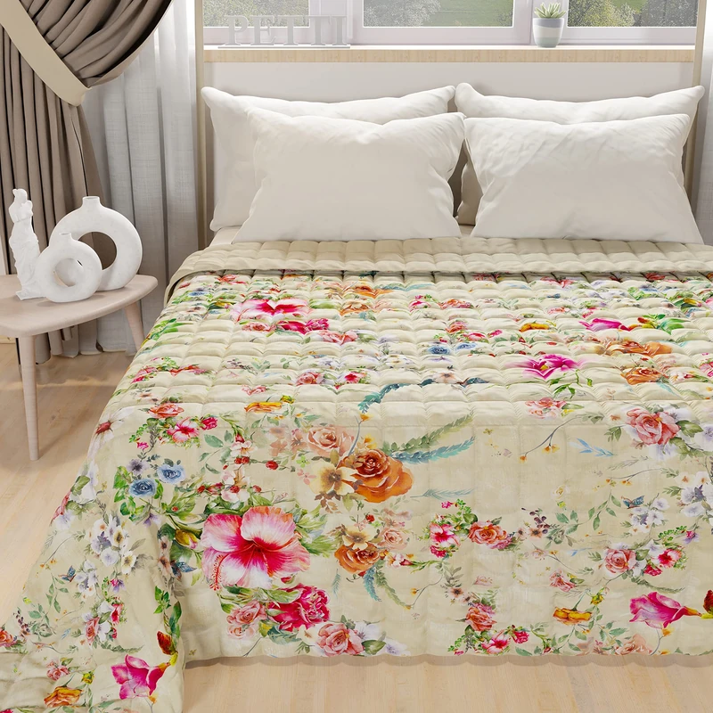 PETTI Artigiani Italiani - One and a Half Bedspread, One and a Half Quilt, Spring Double Face Solid Color and Digital Print, Spring Taupe, 100% Made in Italy