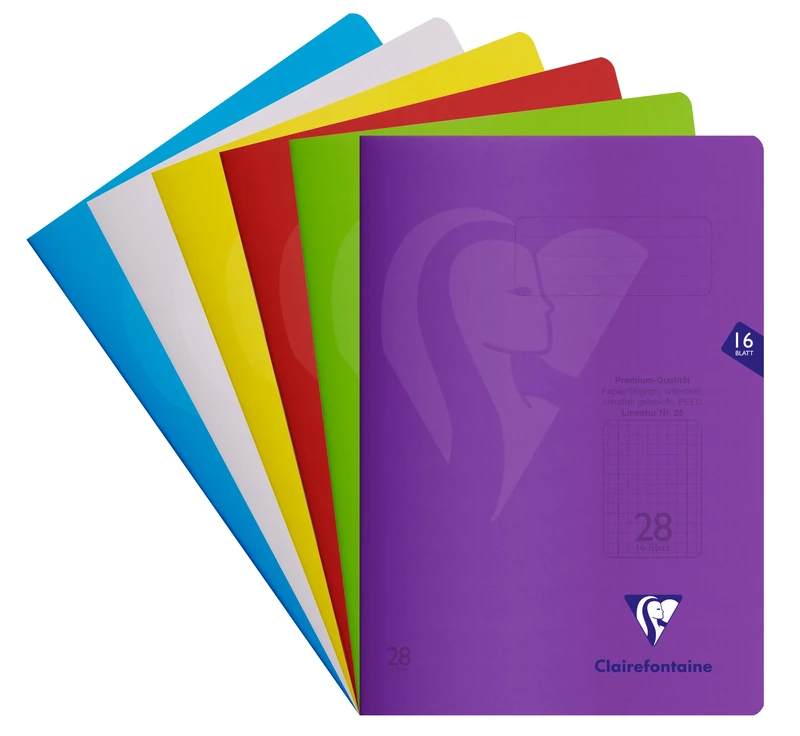 Clairefontaine 303228C - Pack of 25 S'coolbook Notebooks, Ideal for School, DIN A4, 32 Pages, 90g, Square Ruled with Margin, PP Cover, Assorted Colours, 1 Pack