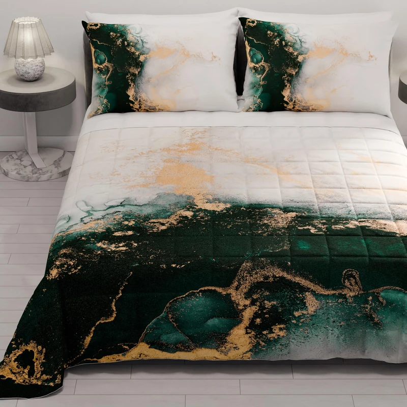 PETTI Artigiani Italiani - Summer Single Bedspread 170 x 260 cm 100 g/m² Double Face, Spring Single Bed Quilt, Lightweight Quilt, Emerald Marble, 100% Made in Italy