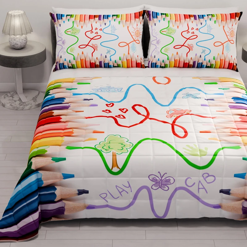 PETTI Artigiani Italiani - Summer Single Bedspread 170 x 260 cm 100 g/m² Double Face, Spring Single Bed Quilt, Lightweight Quilt, Pencils, 100% Made in Italy - Image 1